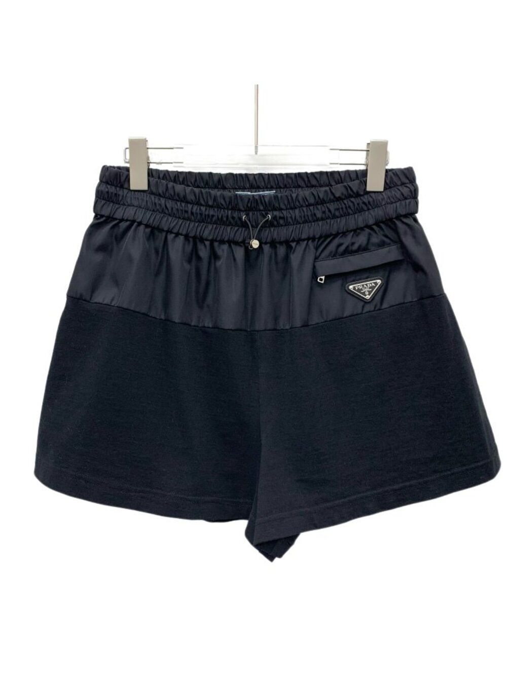 Prada Black Triangle Logo Cotton Drawstring Shorts